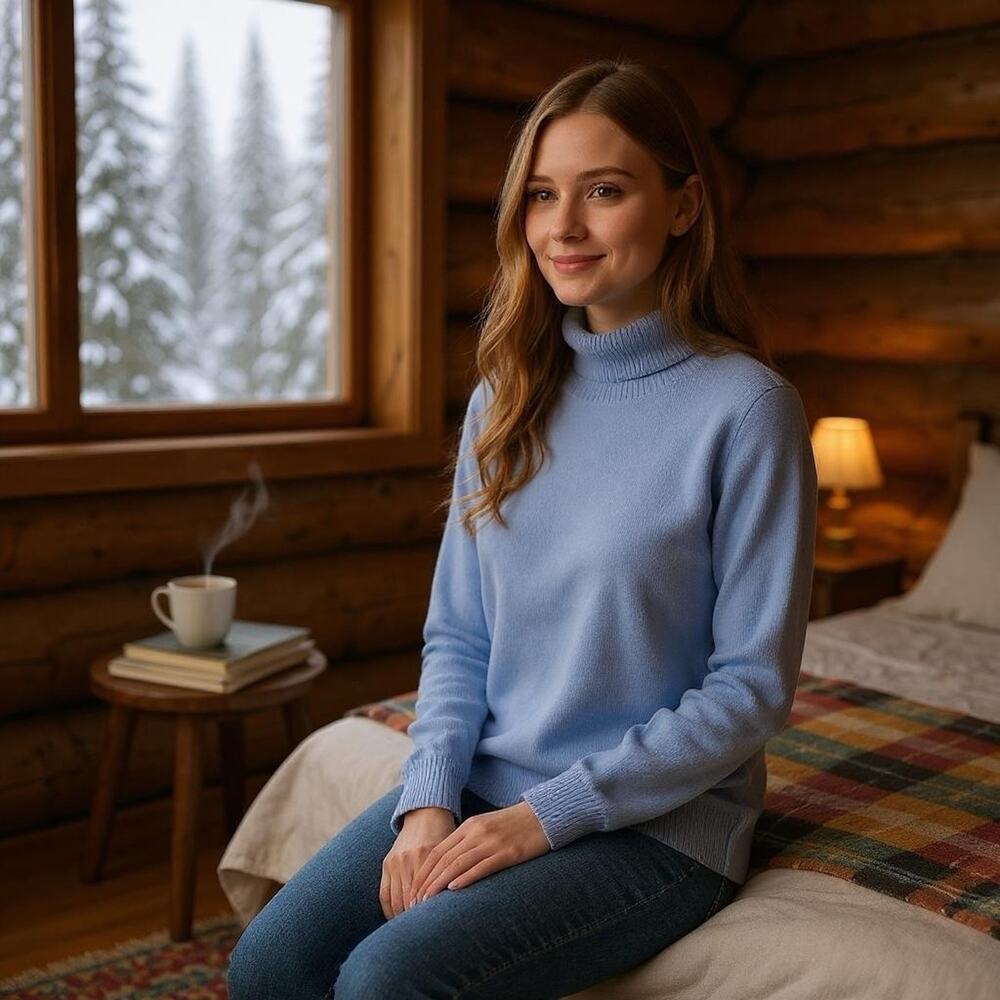 ATM Anthony Thomas Melillo Cashmere Turtleneck Sweater Winter Sky Women's M